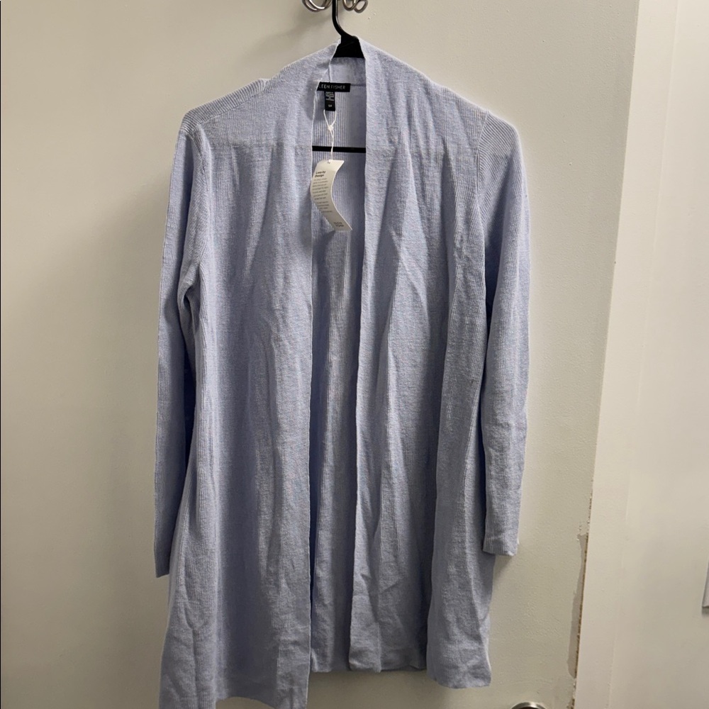 Women Light Blue Open-Front Cardigan insky long